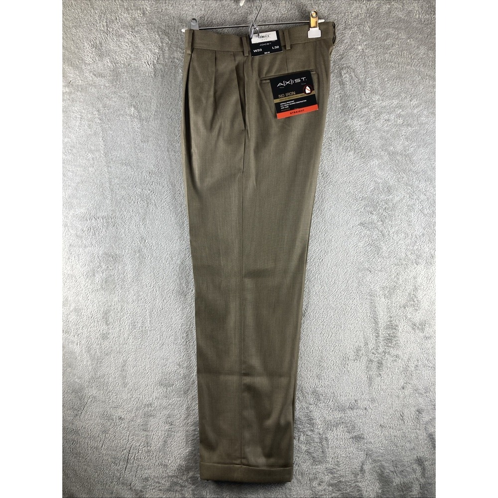 AXIST No Iron Dress Pants Mens 33x32 Brown Pleated Straight Leg Wrinkle Resist